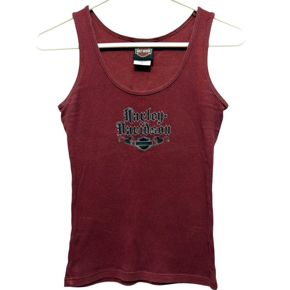 Vintage Y2K Ladies California Harley Davidson Ribbed Racerback Tank Burgundy SM